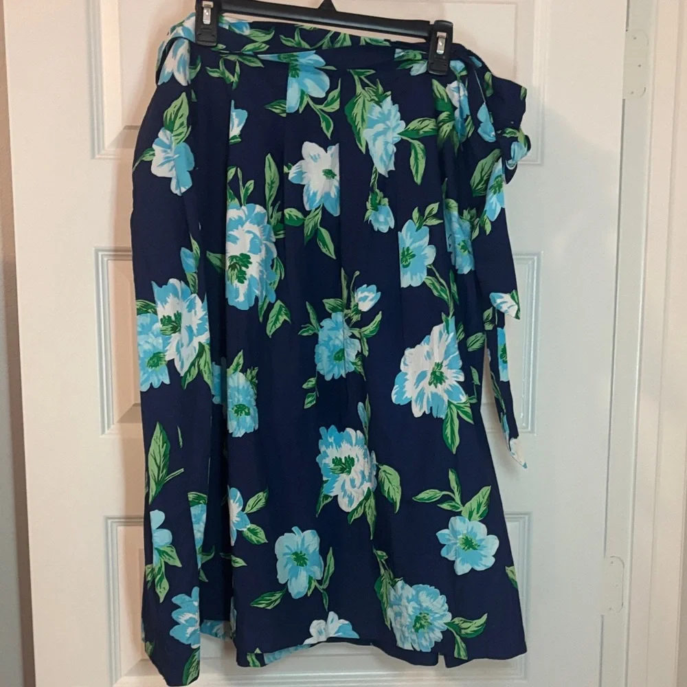 Talbots Navy Piper Pleated Midi Skirt SZ 20W Plus Size A Line full skirt floral - Picture 1 of 11